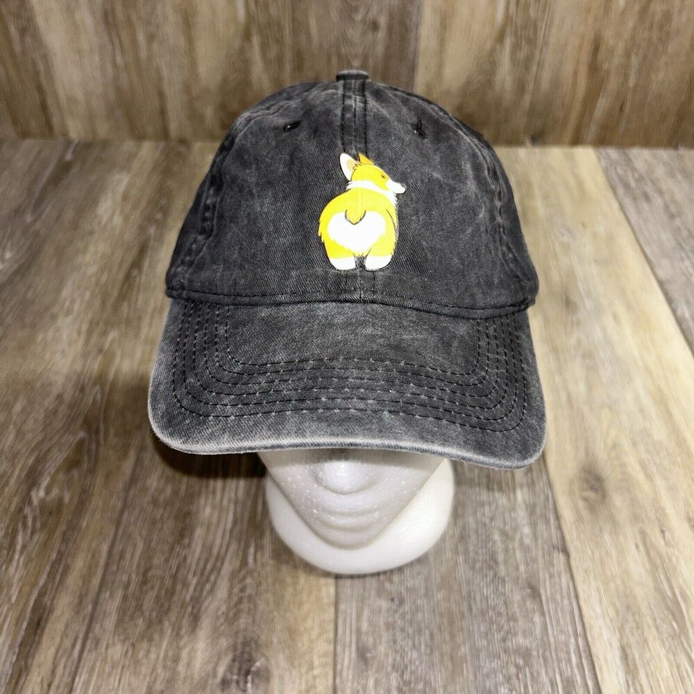 Welsh Corgi Dog Embroidered Baseball Cap Gray Cotton Adjustable Dad Hat